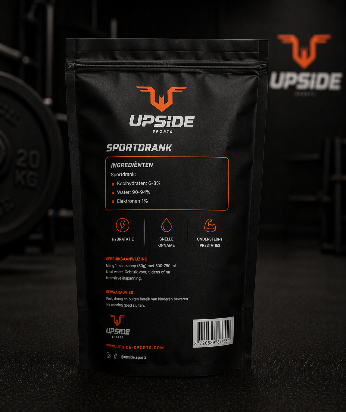 Upside Sports sportdrank achterkant verpakking